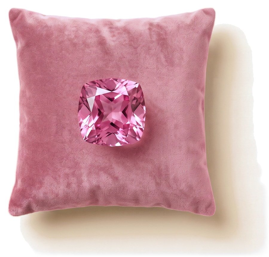 Pink Tourmaline on a presentation cushion