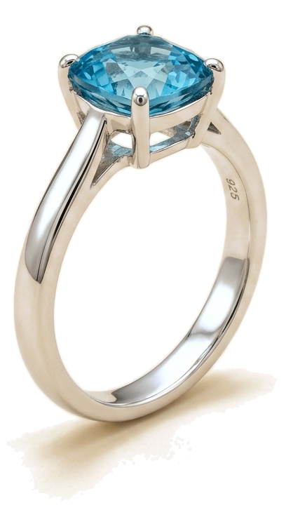 Aquamarine Ring — cushion-cut aquamarine in sterling silver